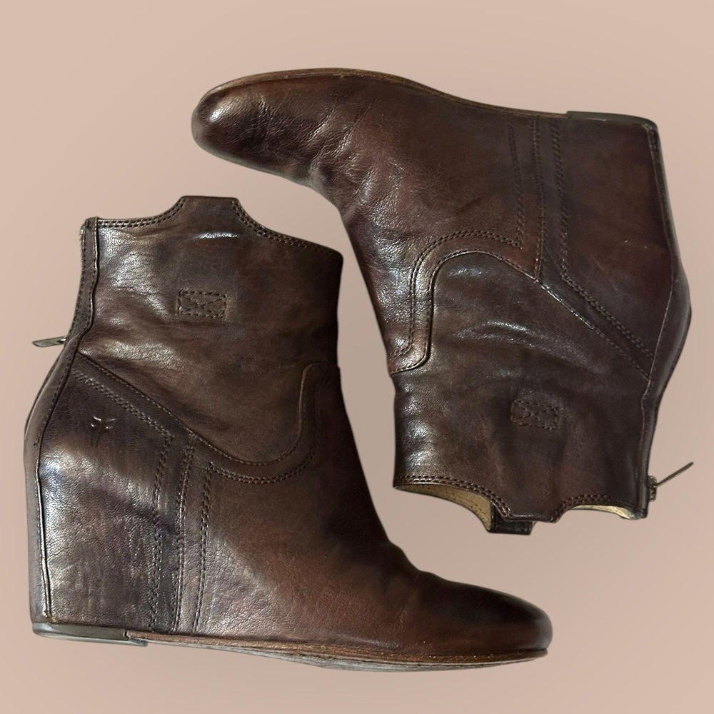 Frye Brown Leather Wedge Boots - Picture 8 of 9